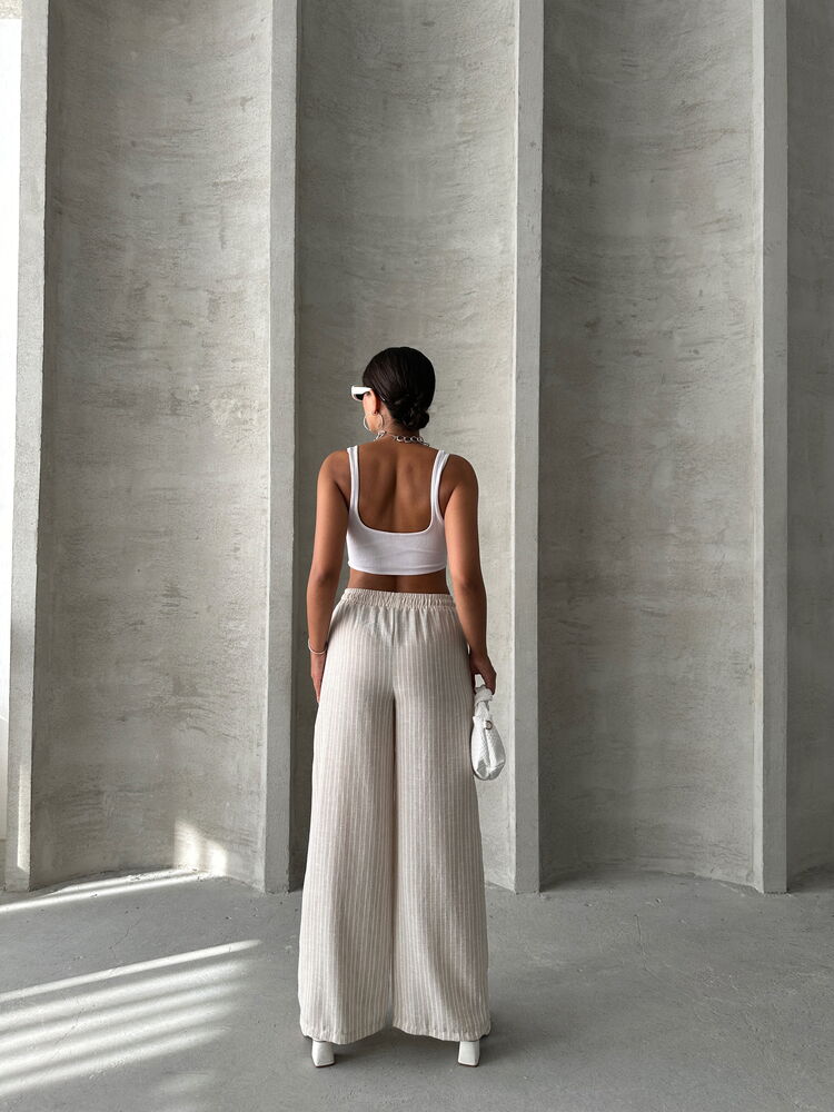 Striped Linen Pants Beige
