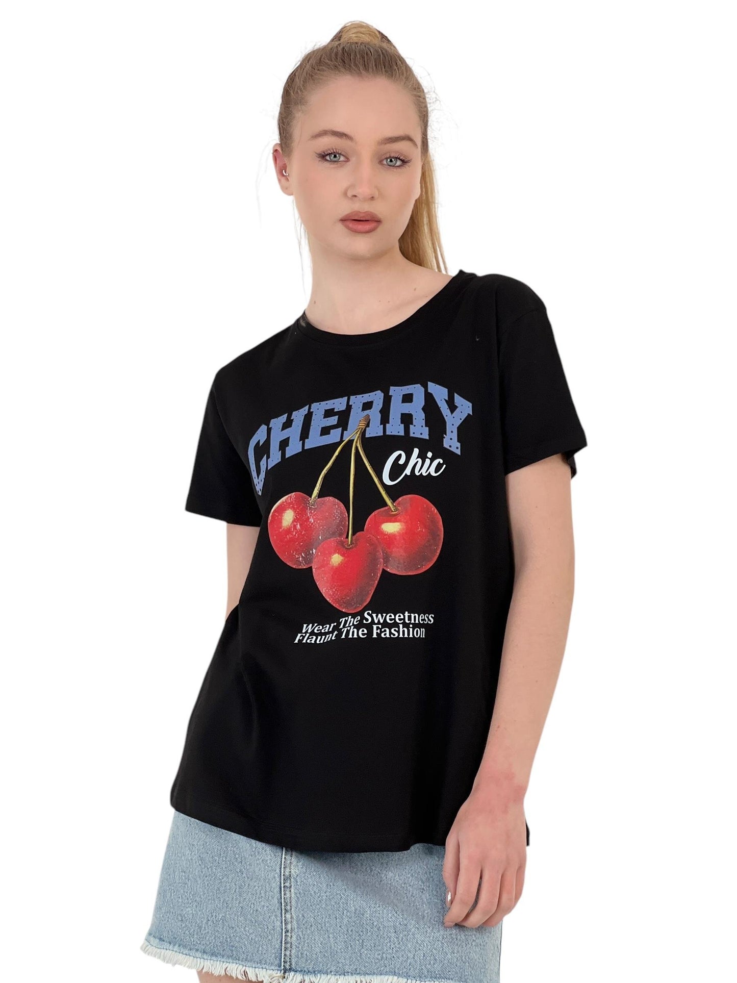 Chic Printed Oversized Tshirt Black