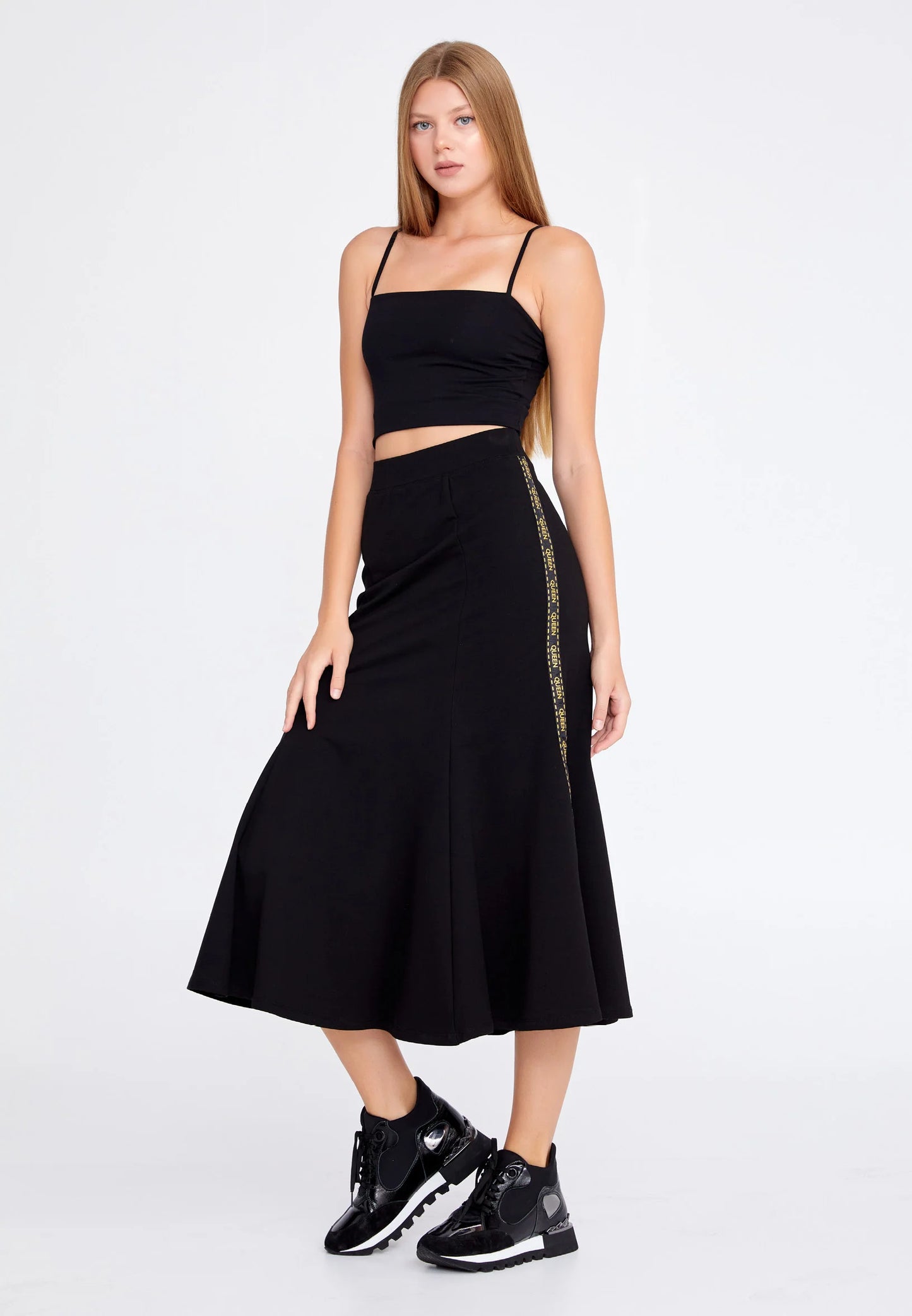 Midi Printed Regular Skirt Black