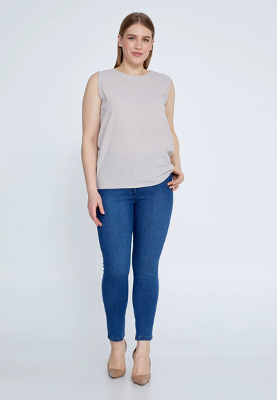 Sleeveless Solid Color Plus Size Blouse Beige