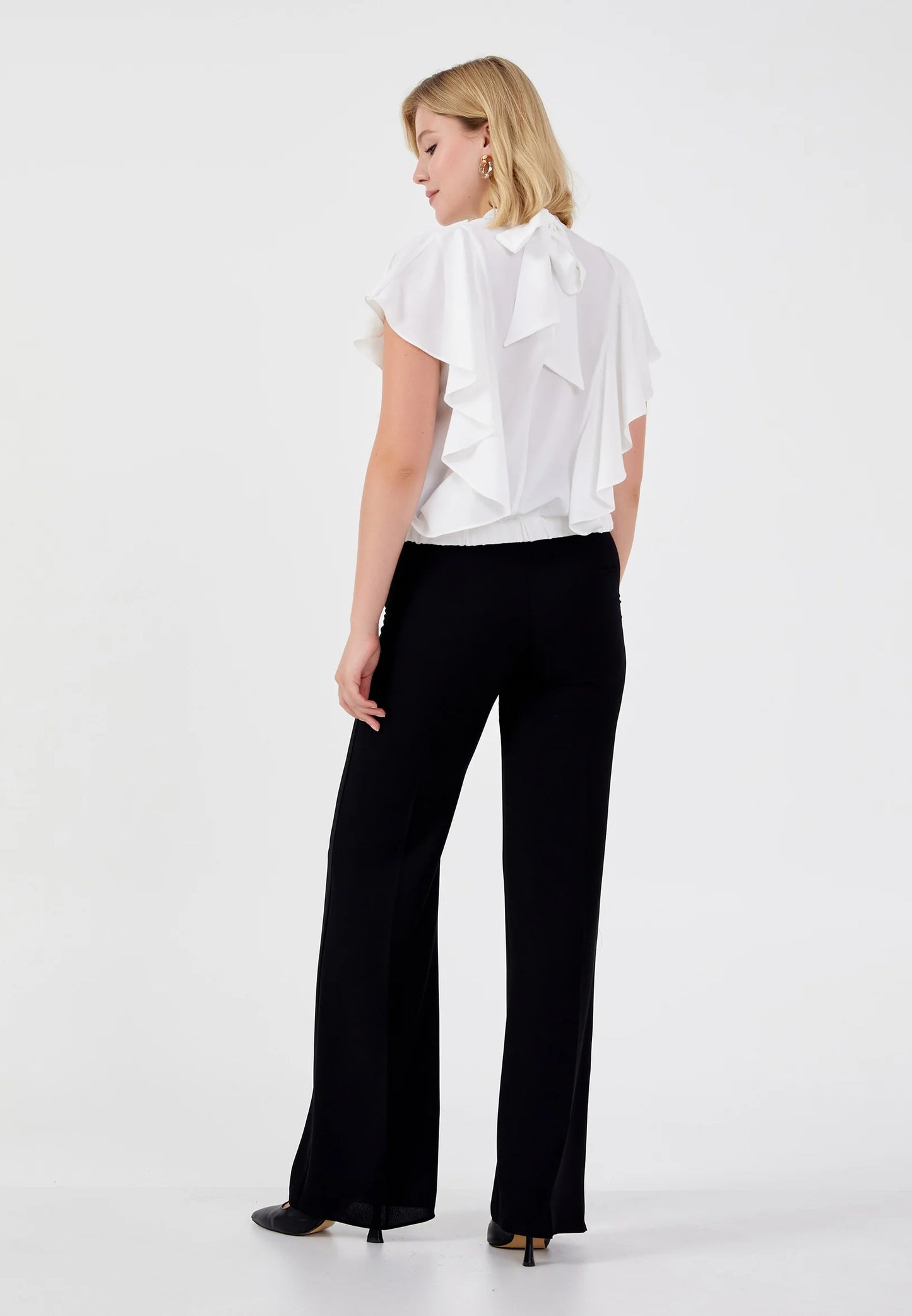 Short Sleeve Solid Color Regular Blouse White