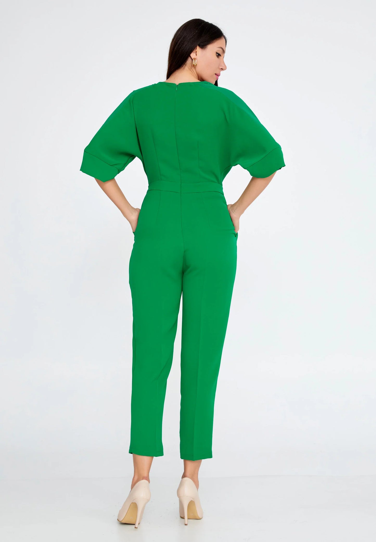 Mid-Length Solid Color Regular Fit Regular Casual Jumpsuit Green