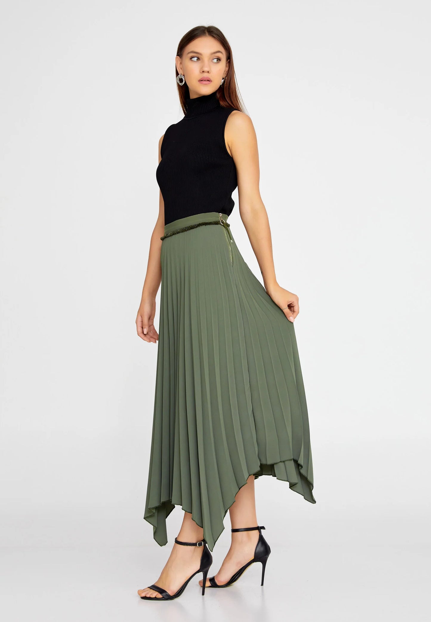 Midi Solid Color Regular Skirt Green