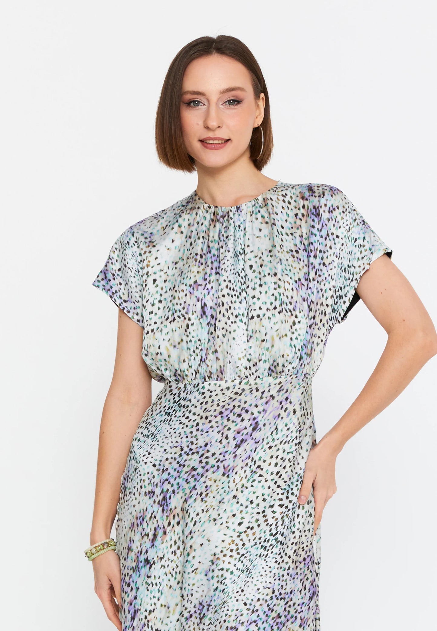 Short Sleeve Midi Satin Column Regular Casual Dress