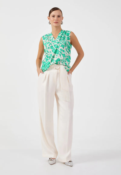 Sleeveless Patterned Regular Blouse Turquoise and White