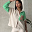 Long Sleeve Garnished Shirt Stone and Emerald