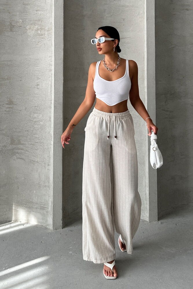 Striped Linen Pants Beige