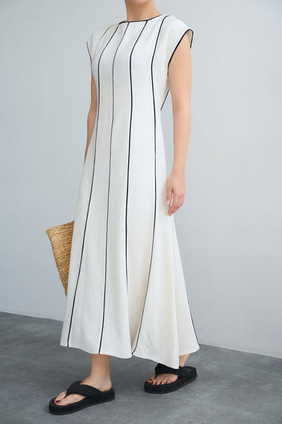 Short Sleeve Striped Dress White, Black