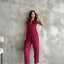 Gold Buttoned Vest Pleated Trousers Set Burgundy