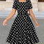 Short Sleeve Polka Dot Midi Dress Black