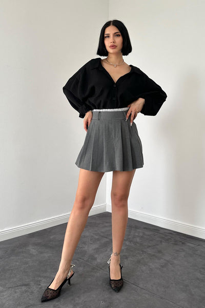 Elastic Waist Short Skirt Grey