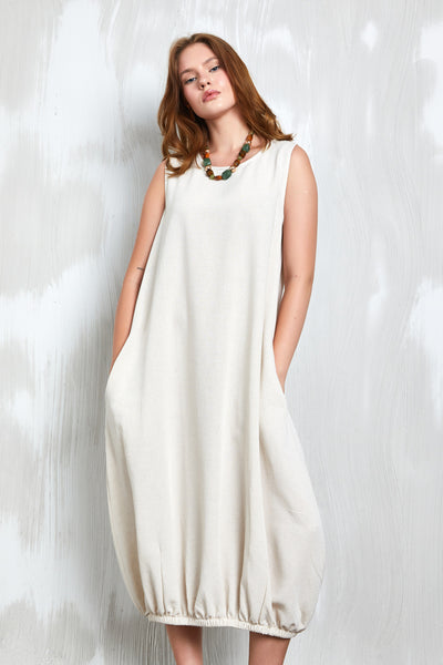 Sleeveless Balloon Dress Bottom Elastic Cream