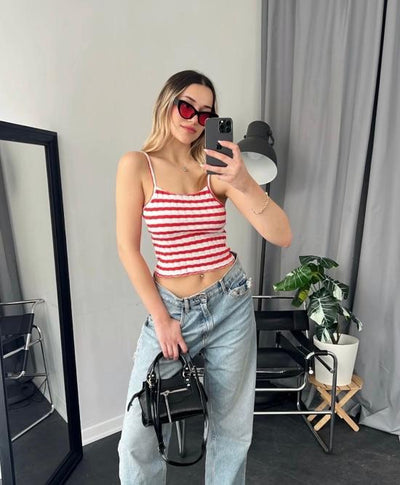 Strappy Crop Tops Red, White
