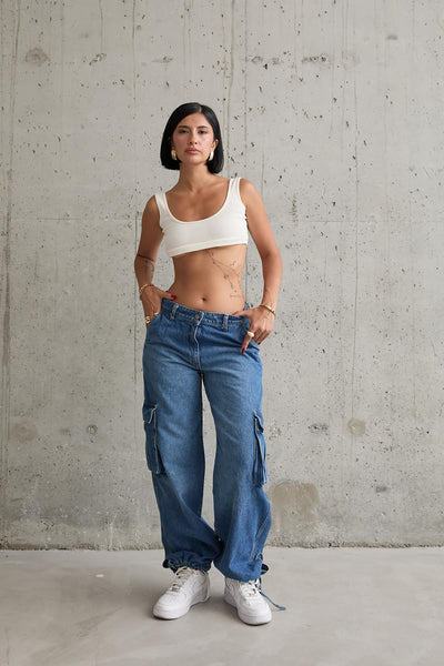 Side Pocket Relaxed Fit Jeans Blue