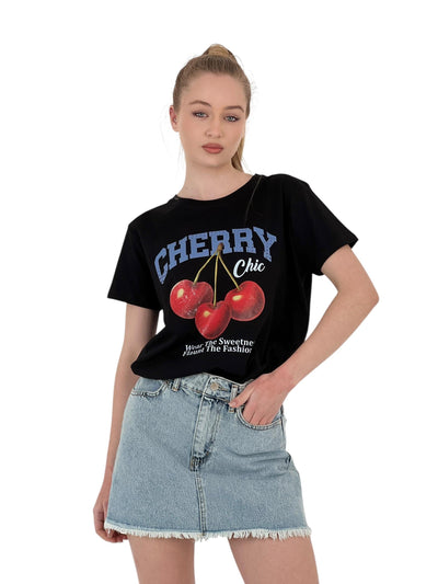 Chic Printed Oversized Tshirt Black