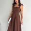 Sleeveless Strappy Bow Detailed Flared Dress Brown