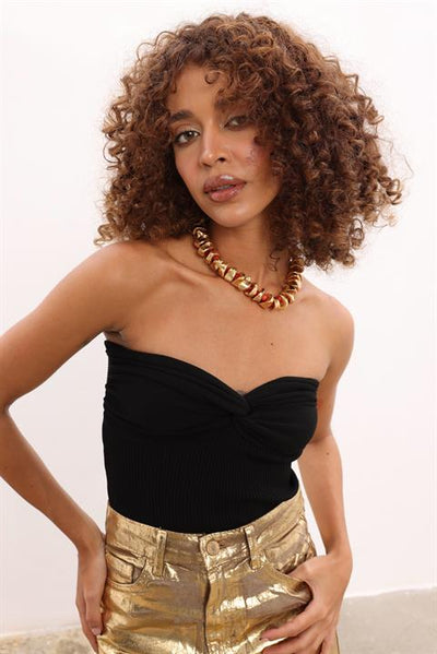 Sleeveless Tube Tops With Gathered Detail Black