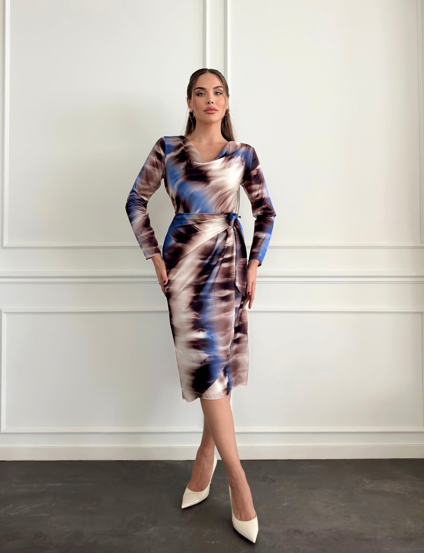 Knee Length Side Tie Dress Multicolor