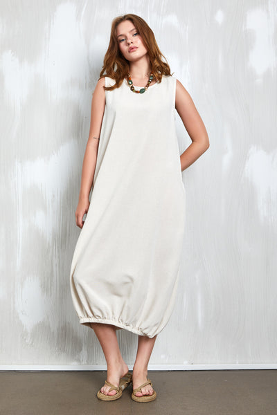 Sleeveless Balloon Dress Bottom Elastic Cream
