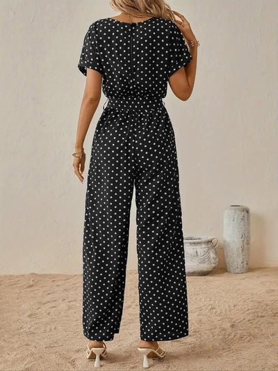 Short Sleeve Black Polka Dot Casual Elegant Jumpsuit
