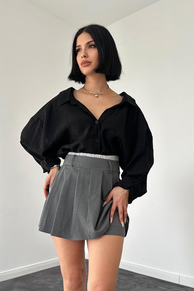 Elastic Waist Short Skirt Grey