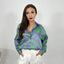 Long Sleeve Satin Shirt Oversized Purple and Green