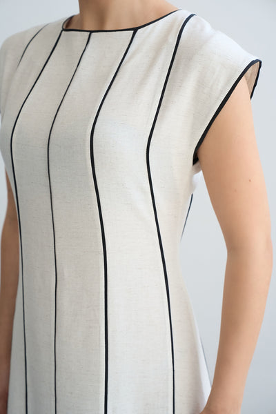 Short Sleeve Striped Dress White, Black