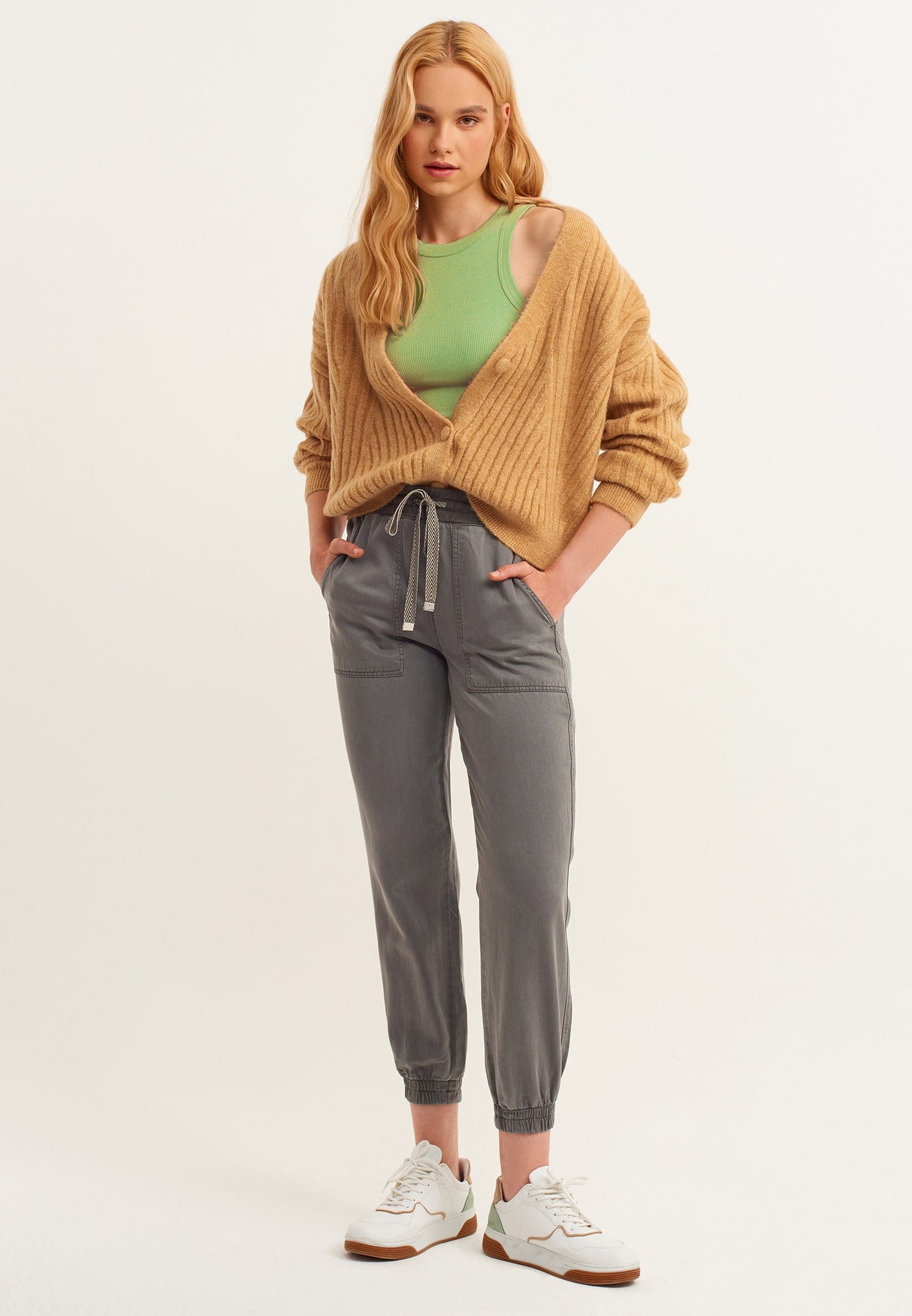 Ribbed Halter Neck Knitted Tank Tops Green