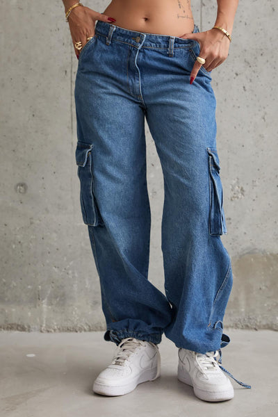 Side Pocket Relaxed Fit Jeans Blue