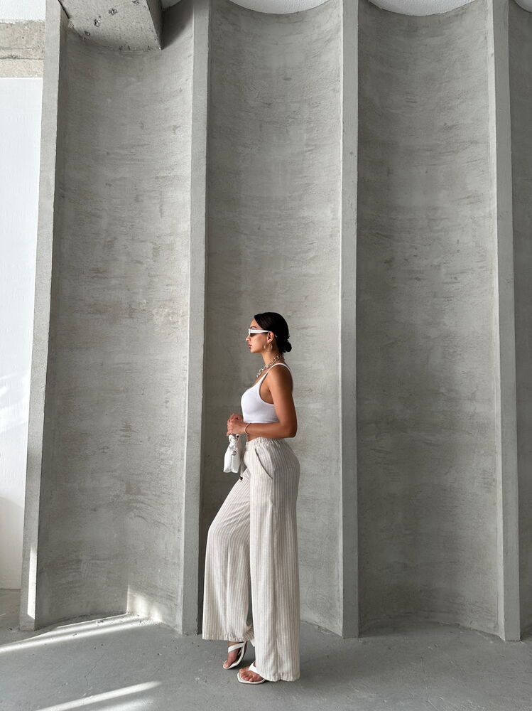 Striped Linen Pants Beige
