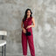 Gold Buttoned Vest Pleated Trousers Set Burgundy