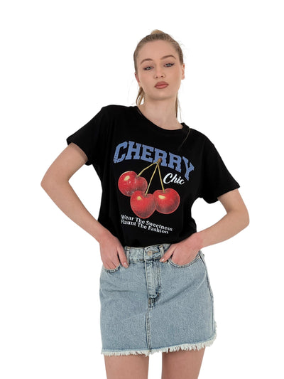 Chic Printed Oversized Tshirt Black