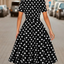 Short Sleeve Polka Dot Midi Dress Black