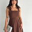 Sleeveless Strappy Bow Detailed Flared Dress Brown