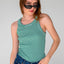 Striped Ribbed Halter Neck Tank Tops Green, White