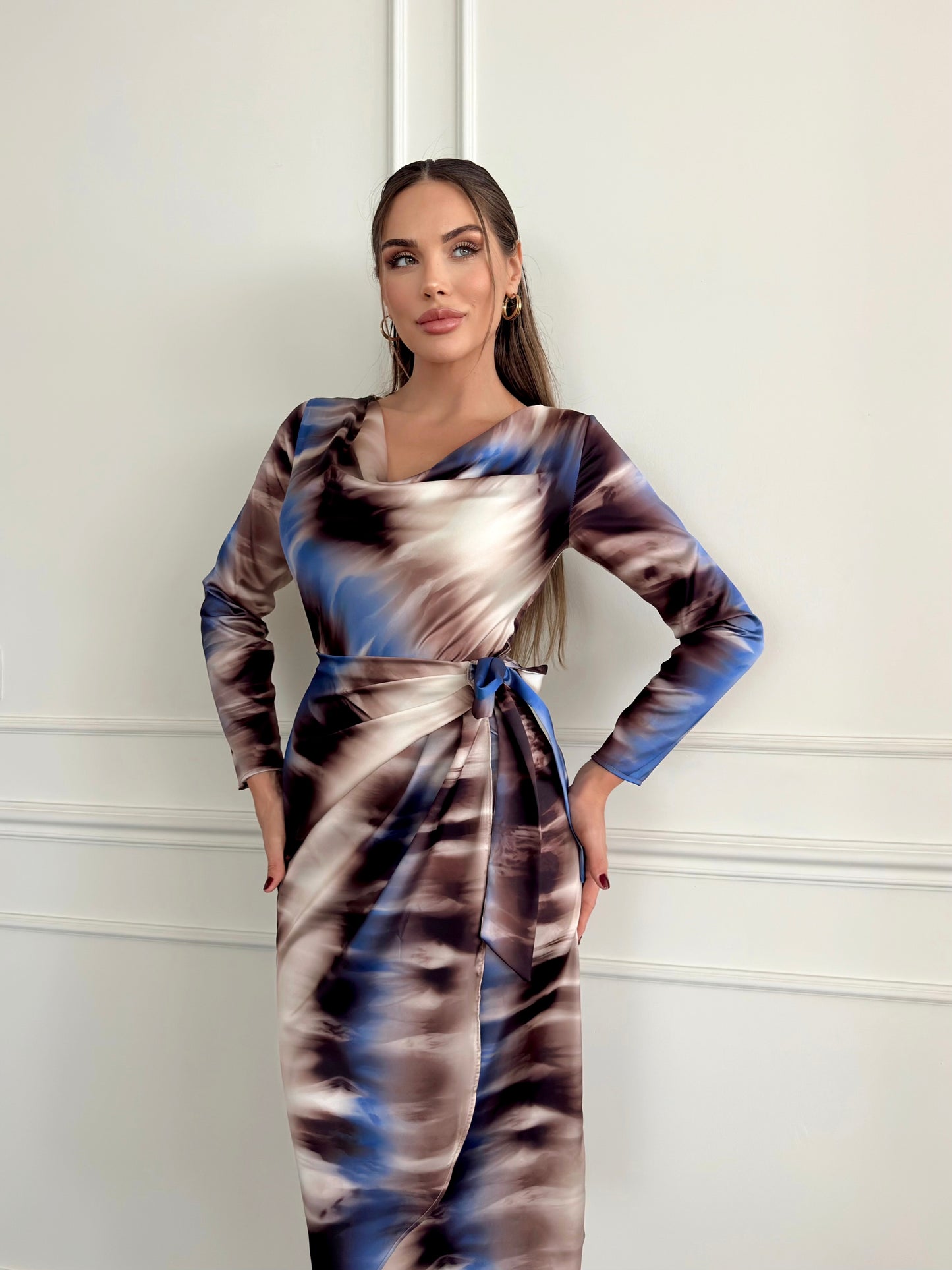 Knee Length Side Tie Dress Multicolor