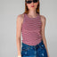 Striped Ribbed Halter Neck Tank Tops Red, White
