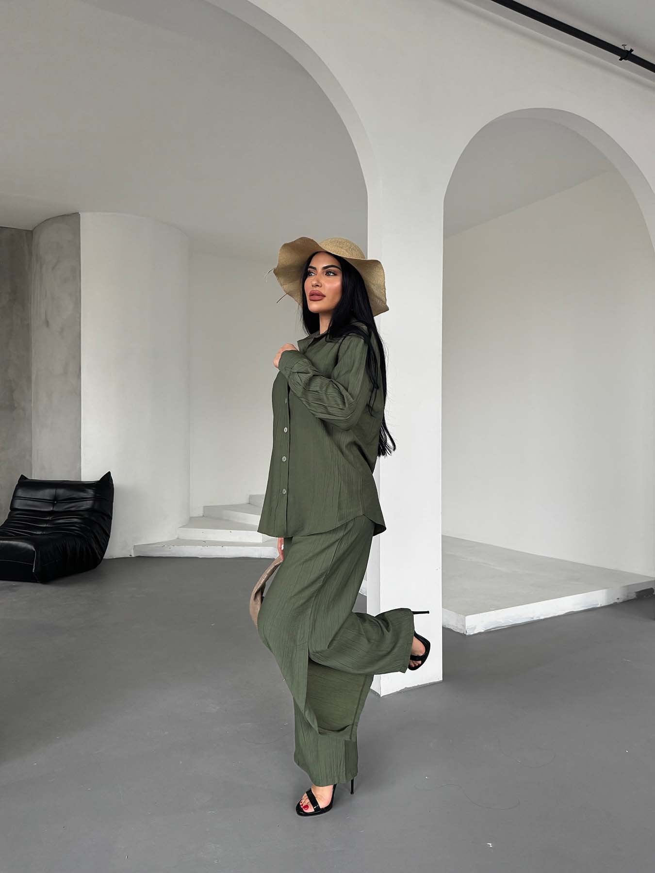 Long Sleeve Shirt with Pants Set Green