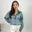 Long Sleeve Satin Shirt Oversized Purple and Green