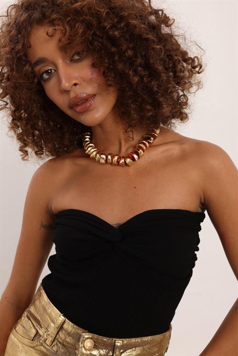 Sleeveless Tube Tops With Gathered Detail Black