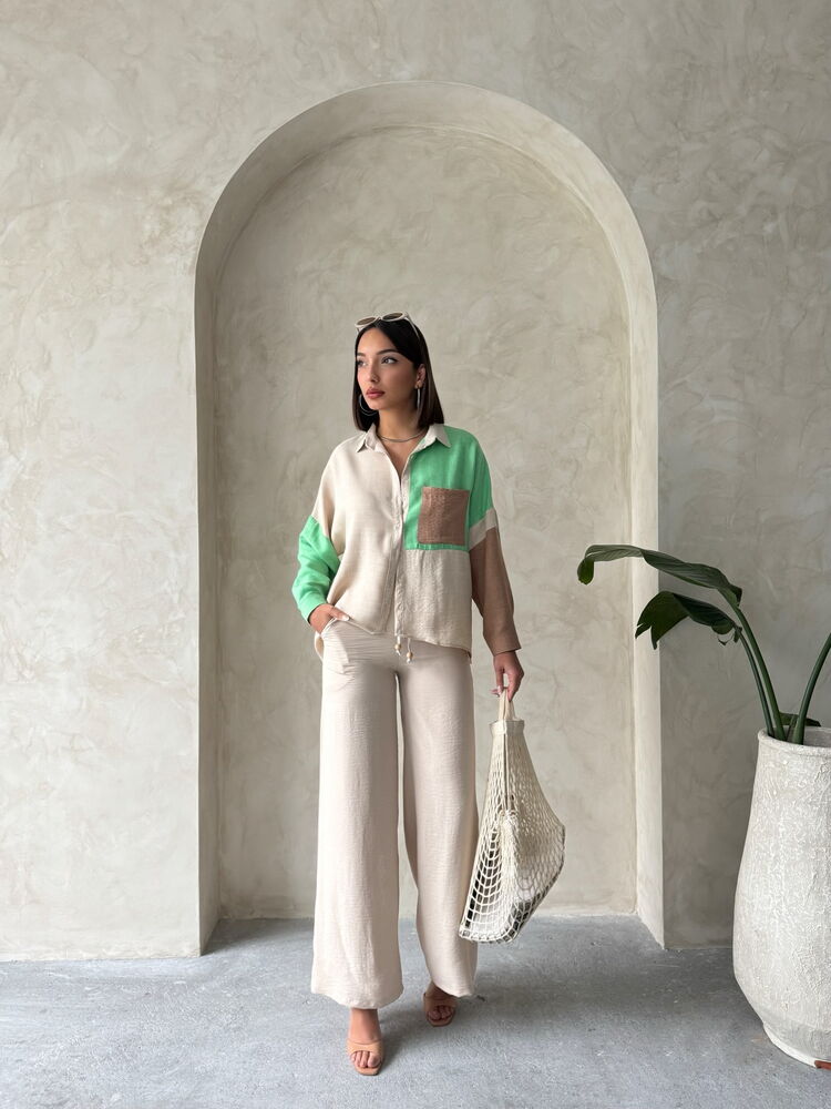 Long Sleeve Garnished Shirt Stone and Emerald