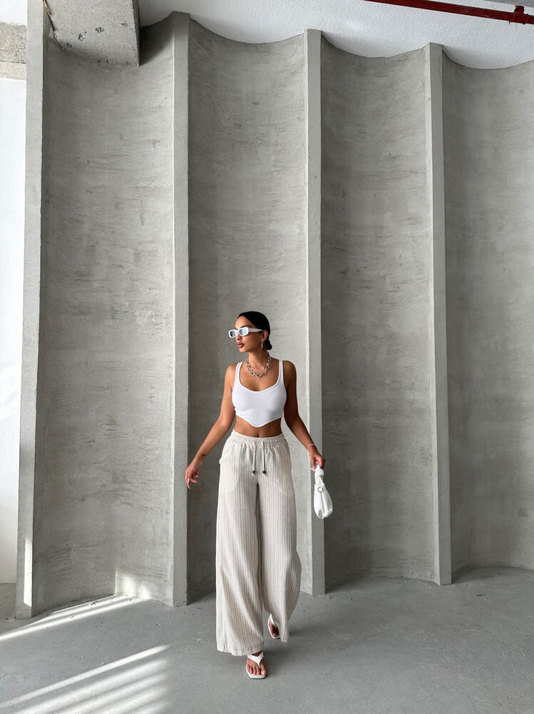 Striped Linen Pants Beige