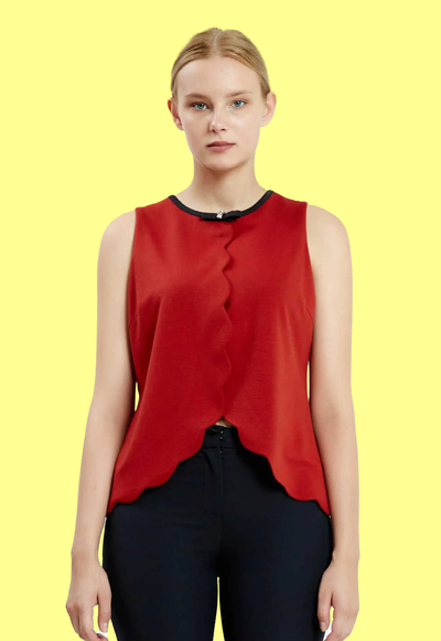 Sleeveless Solid Color Regular Blouse Red