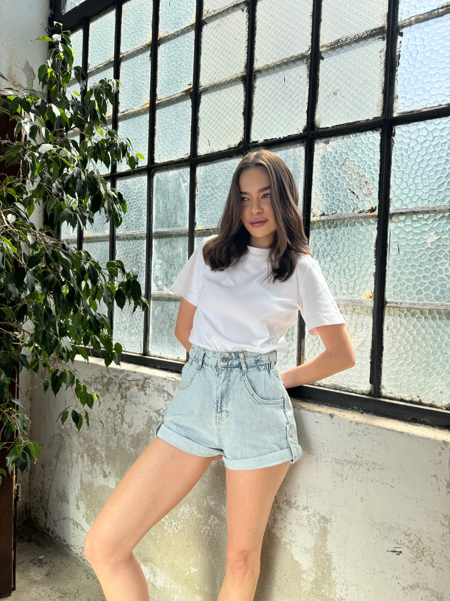 Denim Summer Shorts Buttoned Blue