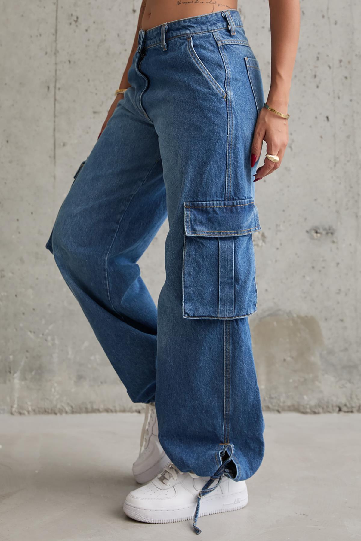 Side Pocket Relaxed Fit Jeans Blue