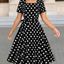 Short Sleeve Polka Dot Midi Dress Black