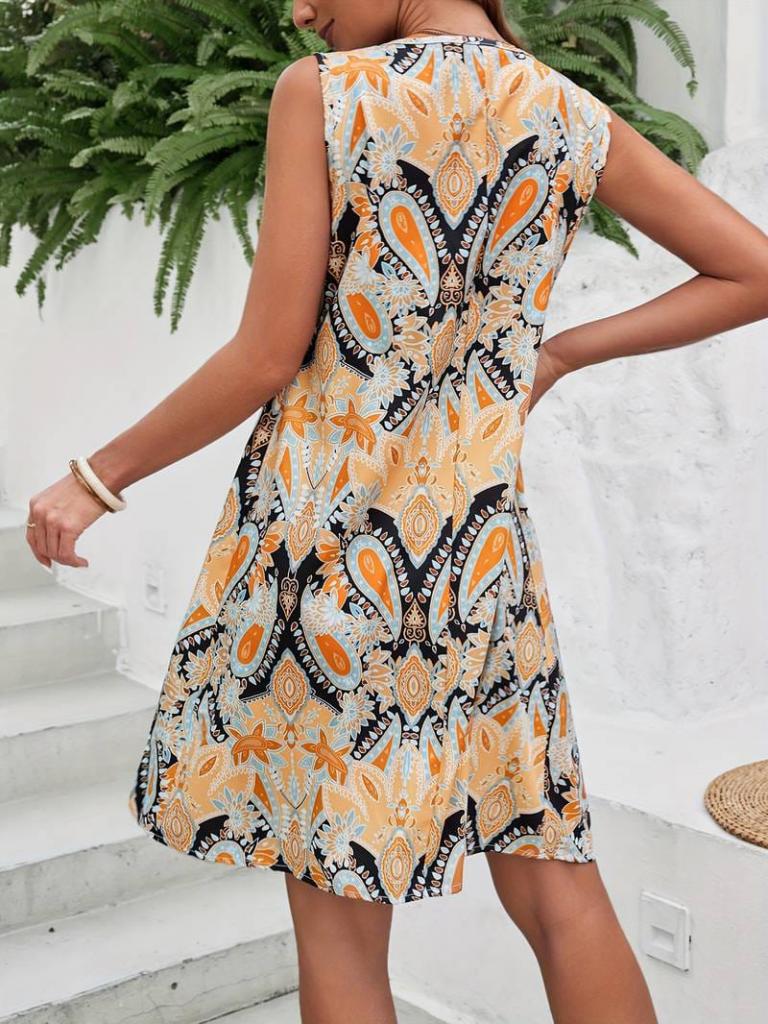 Zero Sleeve Round Neck Floral Print Supreme Dress Multicolor