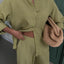 Embossed Striped Long Sleeve Shirt with Pants Set Peanut Green