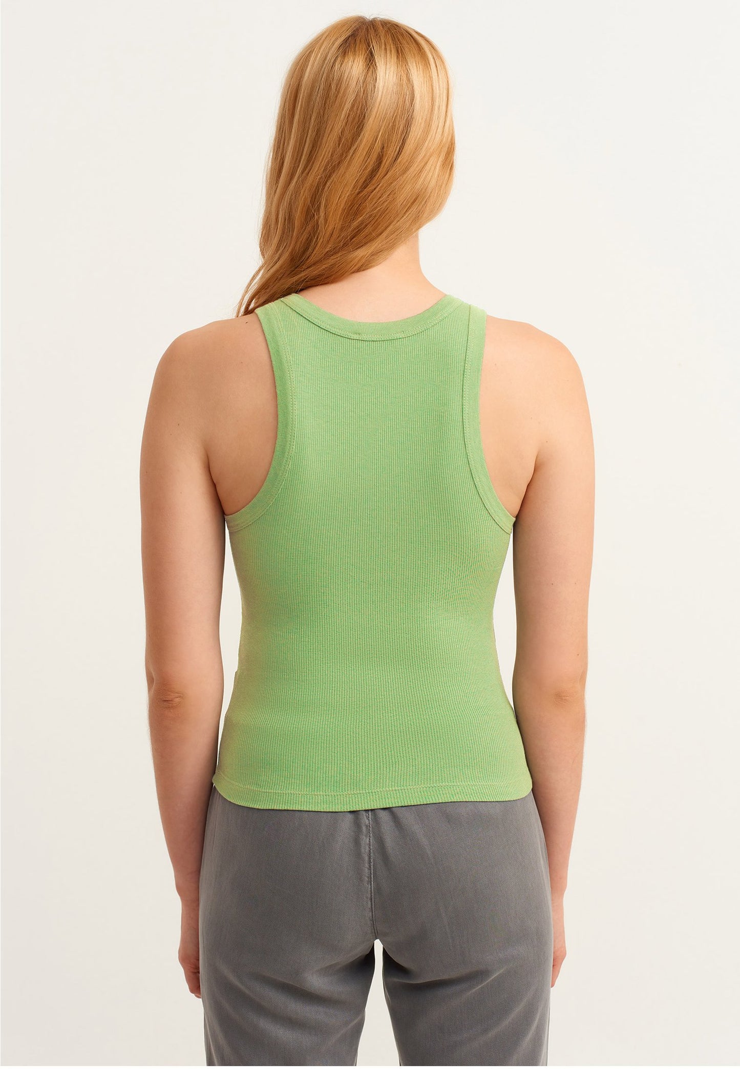 Ribbed Halter Neck Knitted Tank Tops Green
