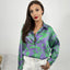 Long Sleeve Satin Shirt Oversized Purple and Green